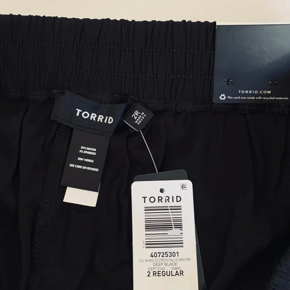 NWT‎ Torrid Cargo Pants Women 2X Black Wide Leg Stretch Challis Utility Gorpcore